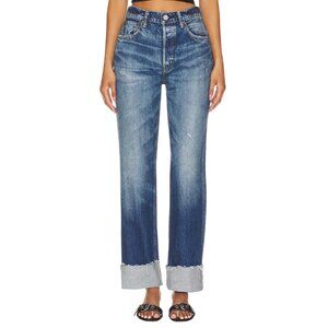 Moussy Vintage Bardmoor Wide Straight Jeans in Blue 32 New Womens Denim Cropped